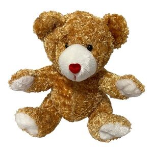 Dan Dee Bear Stuffed Animal Plush Heart Nose Curly Hair Tan Teddy Bear 10”